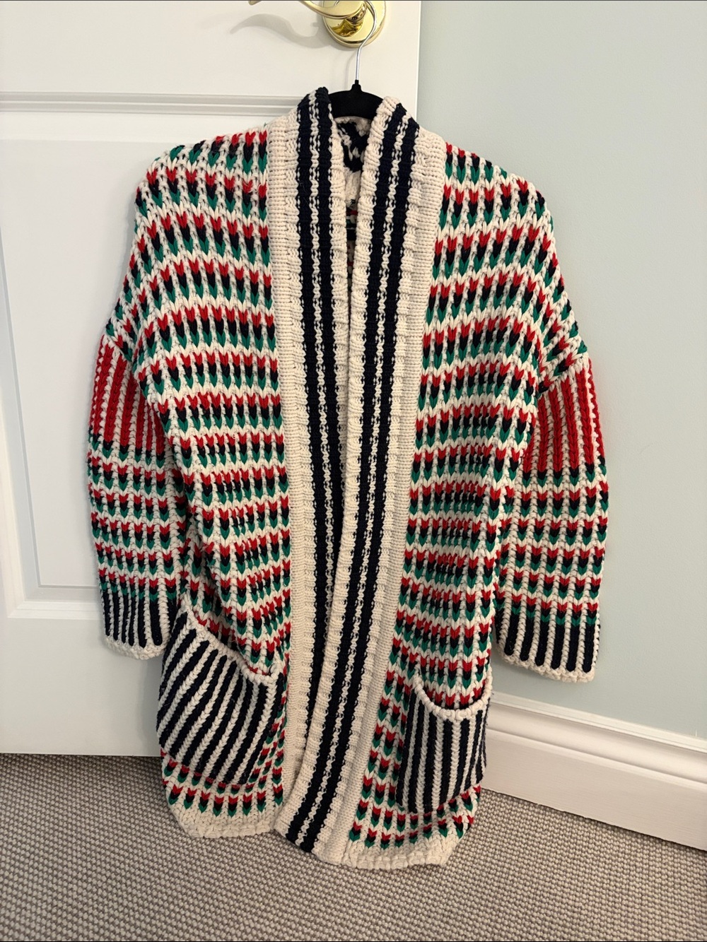 Maje Multicolor Open-Front Knit Wool Cardigan